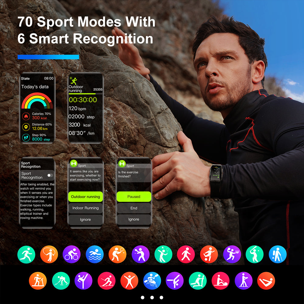 Premium Waterproof Smartwatch for Men & Women – 1.47" AMOLED Display, 70 Sports Modes, Heart Rate & Blood Pressure Monitor,