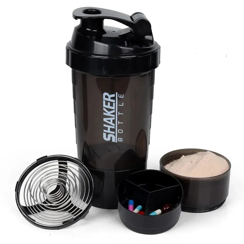 Premium 500ml Portable Protein Shaker Bottle – High Capacity Drinking Container with Powder Case, Plastic Blender for Sports
