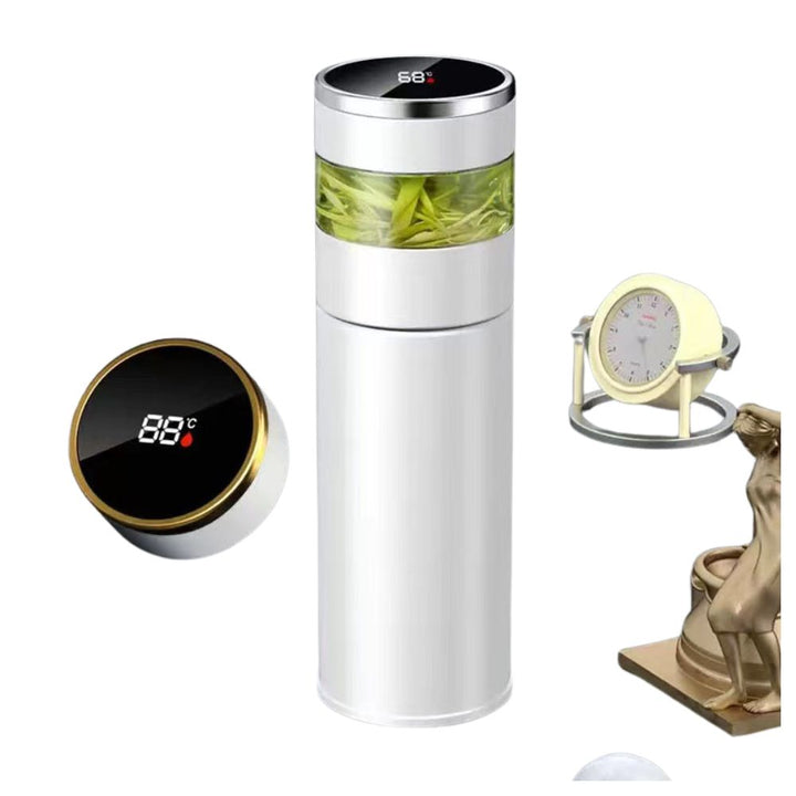 Premium Stainless Steel Tea Infuser Thermos with LED Temperature Display – 450ML Insulated Coffee Mug with Tea Separation, 