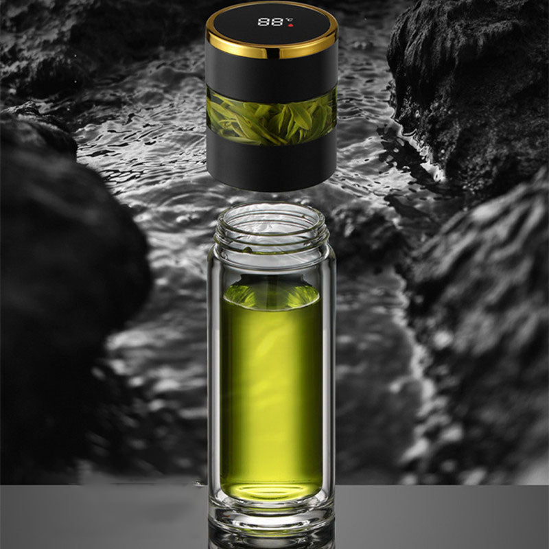 Premium Stainless Steel Tea Infuser Thermos with LED Temperature Display – 450ML Insulated Coffee Mug with Tea Separation, 