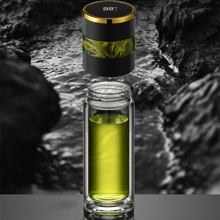 Premium Stainless Steel Tea Infuser Thermos with LED Temperature Display – 450ML Insulated Coffee Mug with Tea Separation, 