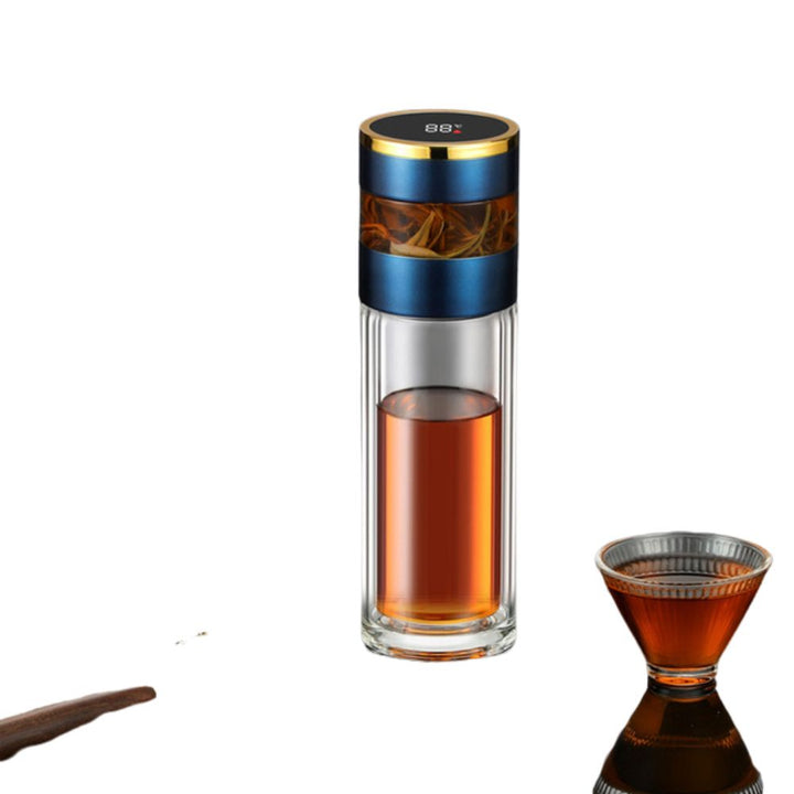 Premium Stainless Steel Tea Infuser Thermos with LED Temperature Display – 450ML Insulated Coffee Mug with Tea Separation, 