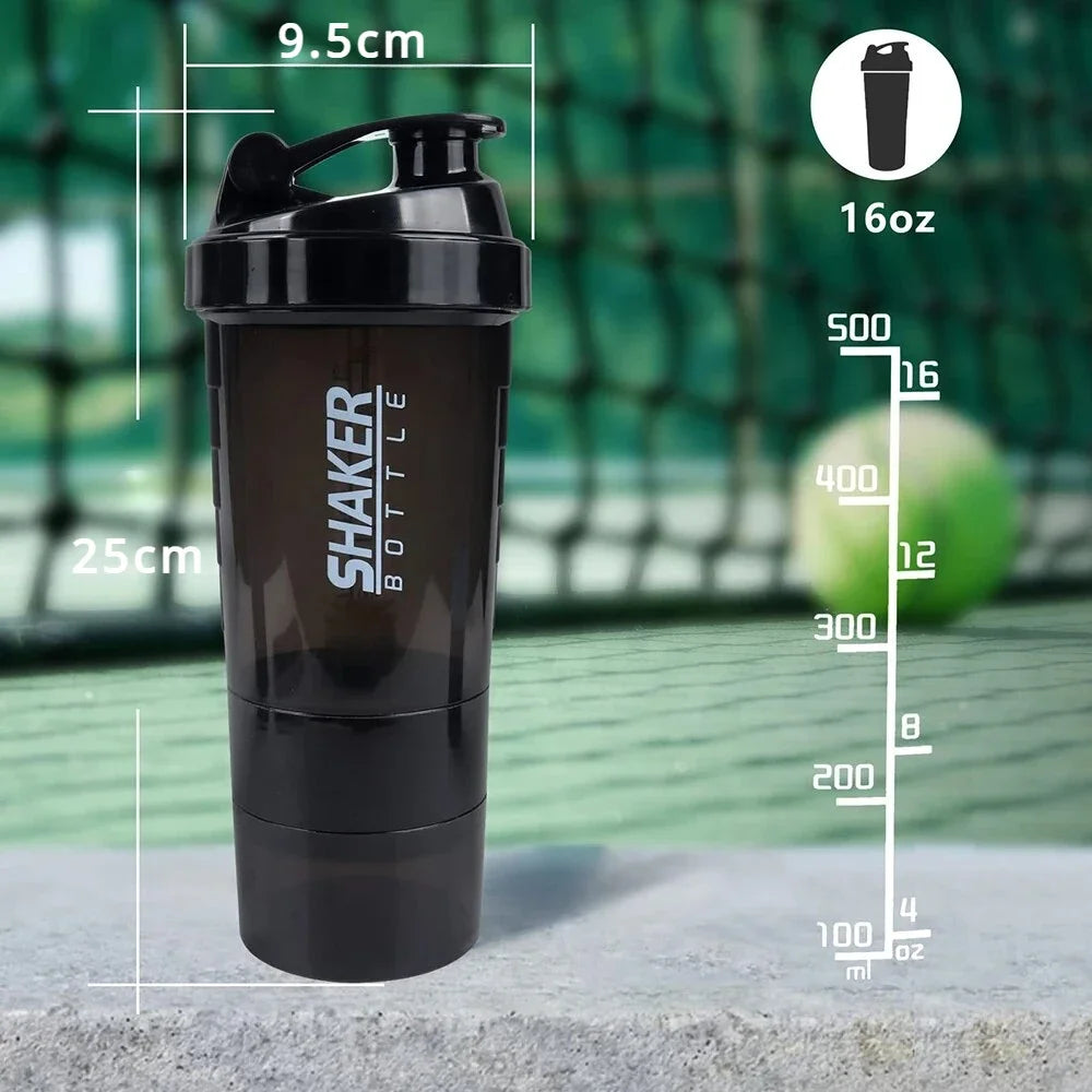 Premium 500ml Portable Protein Shaker Bottle – High Capacity Drinking Container with Powder Case, Plastic Blender for Sports