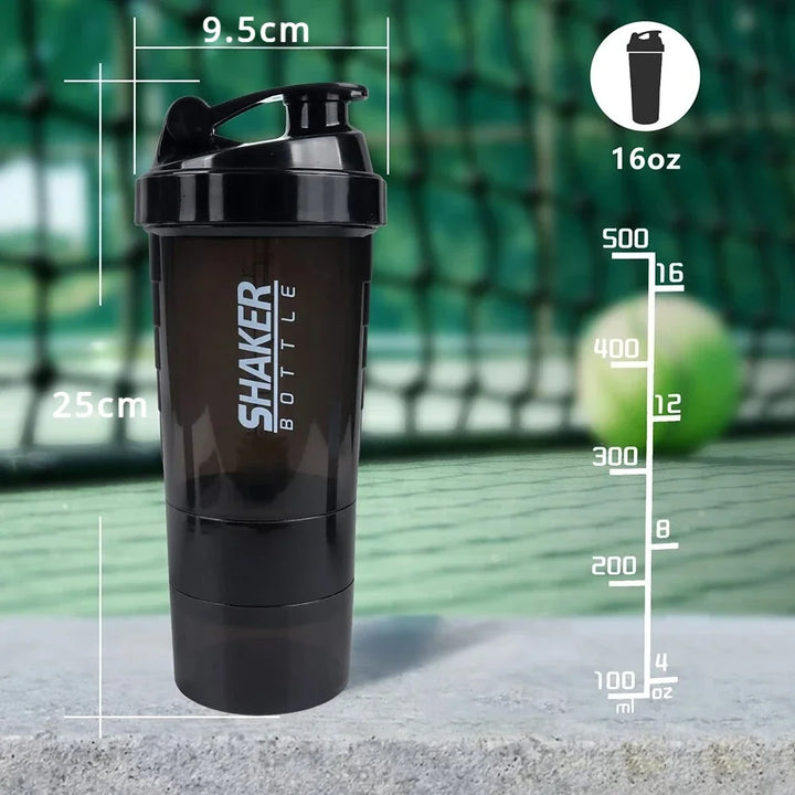 Premium 500ml Portable Protein Shaker Bottle – High Capacity Drinking Container with Powder Case, Plastic Blender for Sports