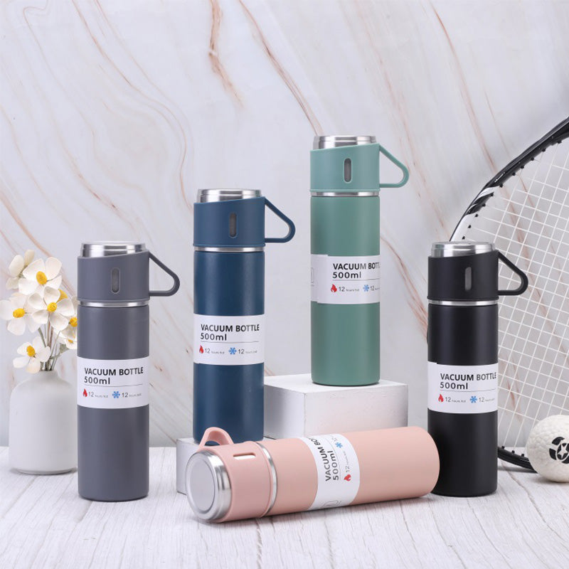 Luxury Stainless Steel Vacuum Flask 500ml - Shimmering Business Style Thermos Bottle, Insulated Hot & Cold Coffee Mug with 