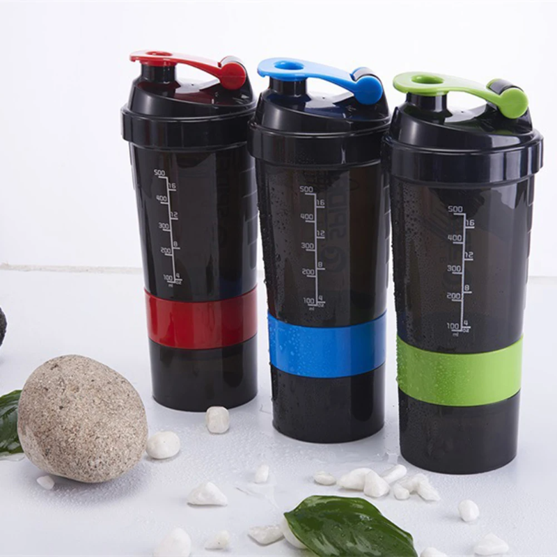 Premium 500ml Portable Protein Shaker Bottle – High Capacity Drinking Container with Powder Case, Plastic Blender for Sports