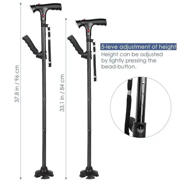 Premium Adjustable Walking Cane – Folding Elderly Cane with Non-Slip Rubber Foot Pads, Comfortable Macromolecule Handle, 