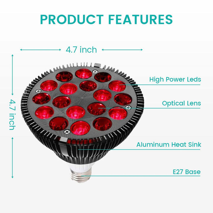 Premium Red Light Therapy Lamp for Muscle, Joint Pain Relief, Wound Healing – 660nm & 850nm Deep Penetration Infrared Bulb, 