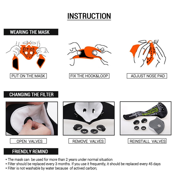 High-Quality Anti-Pollution Cycling Mask -Activated Carbon Dustproof Face Mask for Men and Women, Outdoor Sports and Training