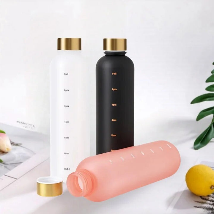 Premium 1L Motivational Water Bottle with Time Marker - BPA-Free, Leakproof Frosted Plastic, 32oz Reusable Sports and Fitness