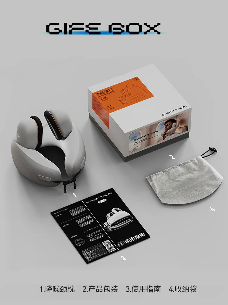 Premium U-Shaped Travel Neck Pillow – Noise Cancelling Memory Foam – Breathable Skin-Friendly Fabric – Detachable Earmuffs