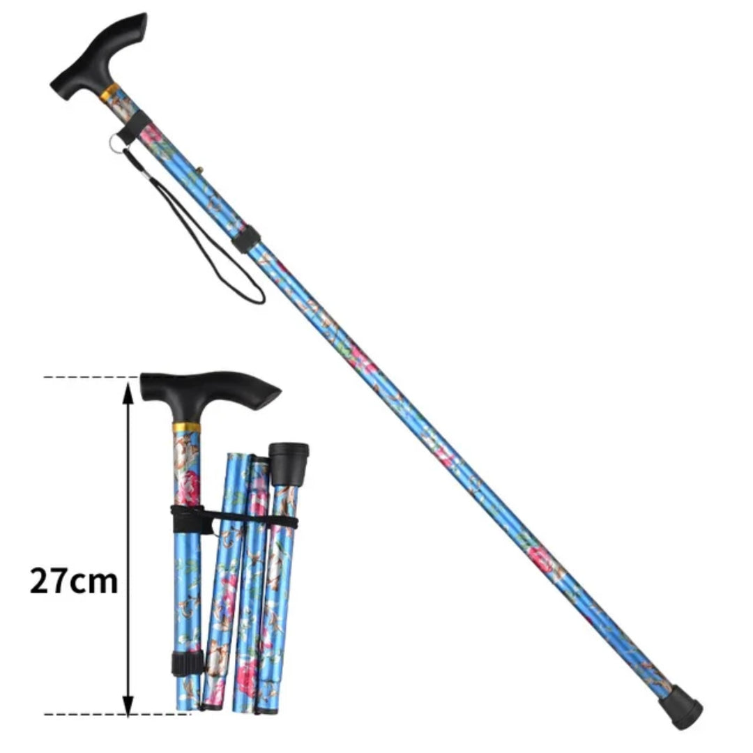 Premium Adjustable Walking Cane – Folding Elderly Cane with Non-Slip Rubber Foot Pads, Comfortable Macromolecule Handle, 