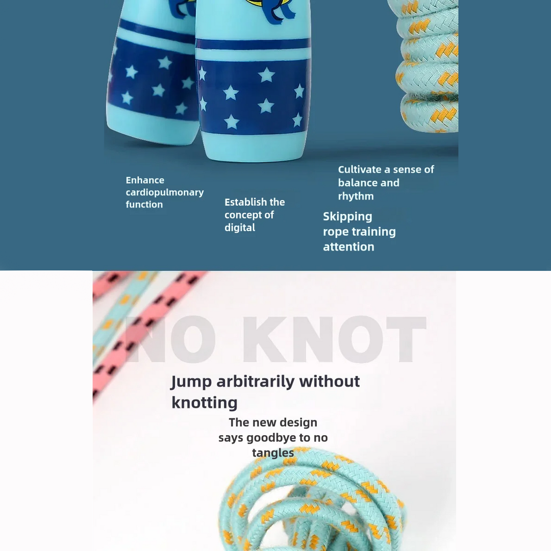 Premium Children's Adjustable Skipping Rope – Soft Cotton Rope with Natural Wooden Handles, Anti-Slip, Cartoon Design, 2.8m Length for Fitness and Fun Outdoors