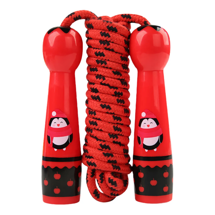 Premium Children's Adjustable Skipping Rope – Soft Cotton Rope with Natural Wooden Handles, Anti-Slip, Cartoon Design, 2.8m Length for Fitness and Fun Outdoors_