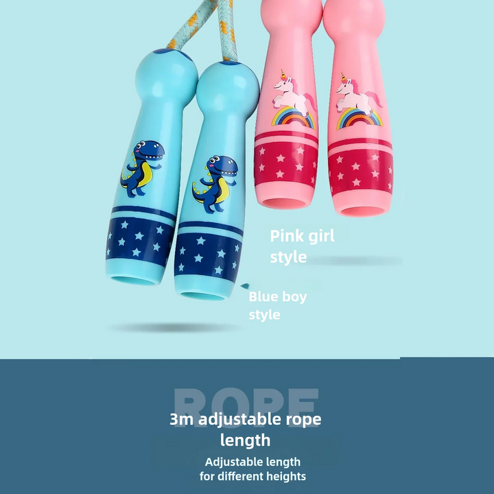 Premium Children's Adjustable Skipping Rope – Soft Cotton Rope with Natural Wooden Handles, Anti-Slip, Cartoon Design, 2.8m Length for Fitness and Fun Outdoors
