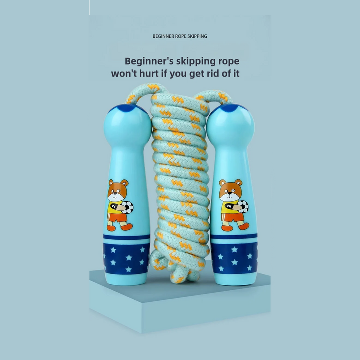 Premium Children's Adjustable Skipping Rope – Soft Cotton Rope with Natural Wooden Handles, Anti-Slip, Cartoon Design, 2.8m Length for Fitness and Fun Outdoors