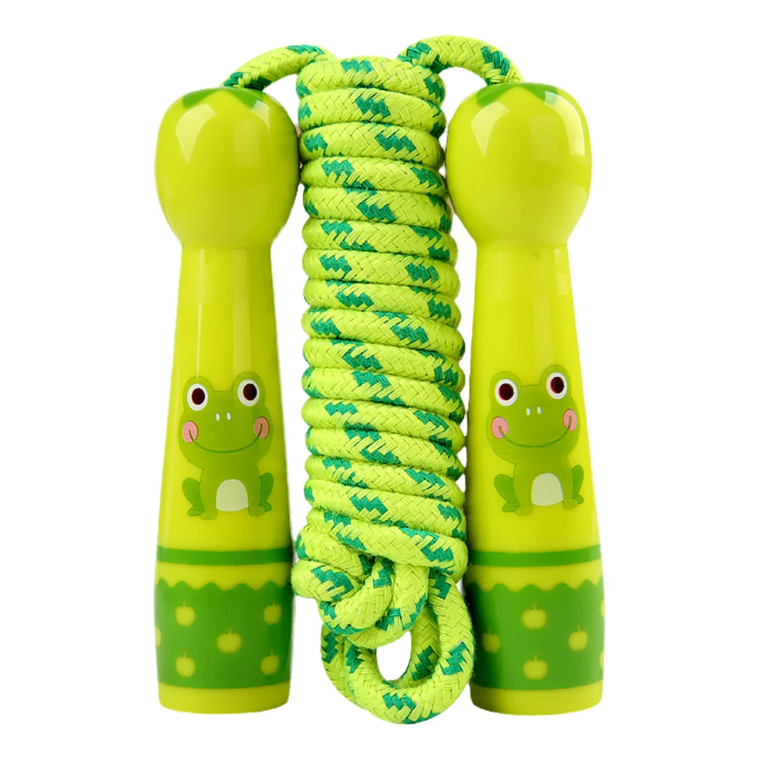 Premium Children's Adjustable Skipping Rope – Soft Cotton Rope with Natural Wooden Handles, Anti-Slip, Cartoon Design, 2.8m Length for Fitness and Fun Outdoors
