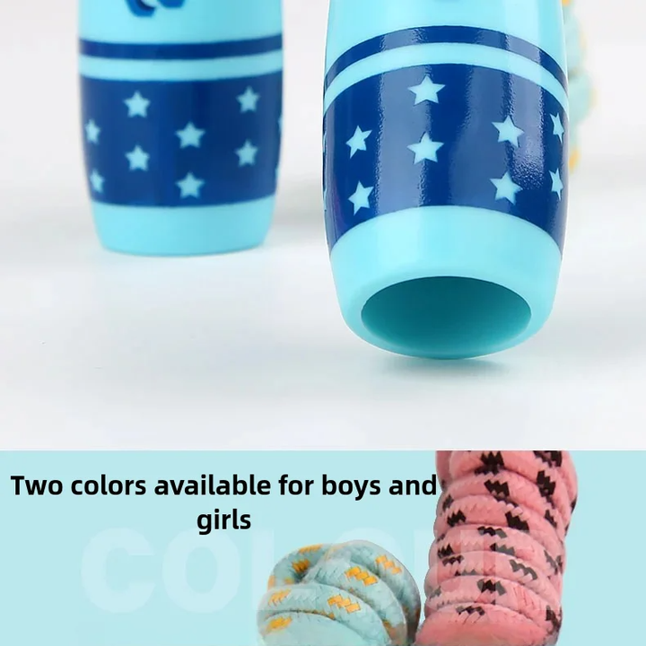Premium Children's Adjustable Skipping Rope – Soft Cotton Rope with Natural Wooden Handles, Anti-Slip, Cartoon Design, 2.8m Length for Fitness and Fun Outdoors