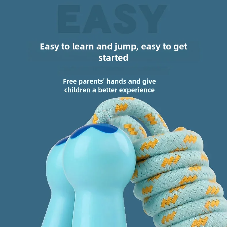 Premium Children's Adjustable Skipping Rope – Soft Cotton Rope with Natural Wooden Handles, Anti-Slip, Cartoon Design, 2.8m Length for Fitness and Fun Outdoors