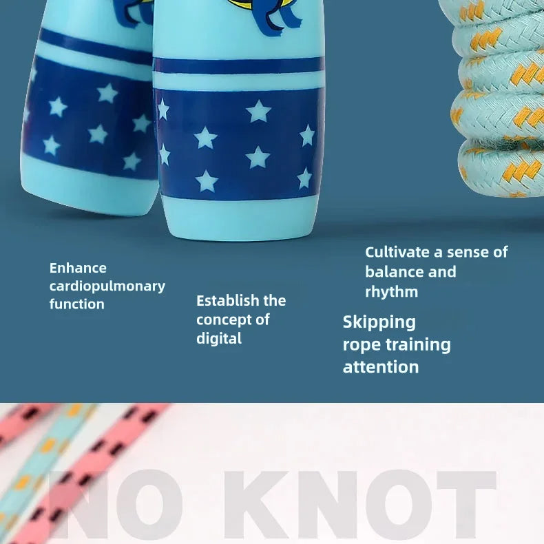 Premium Children's Adjustable Skipping Rope – Soft Cotton Rope with Natural Wooden Handles, Anti-Slip, Cartoon Design, 2.8m Length for Fitness and Fun Outdoors