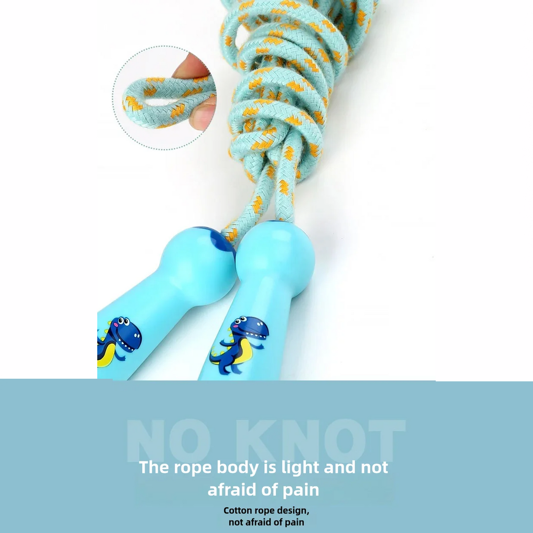 Premium Children's Adjustable Skipping Rope – Soft Cotton Rope with Natural Wooden Handles, Anti-Slip, Cartoon Design, 2.8m Length for Fitness and Fun Outdoors_