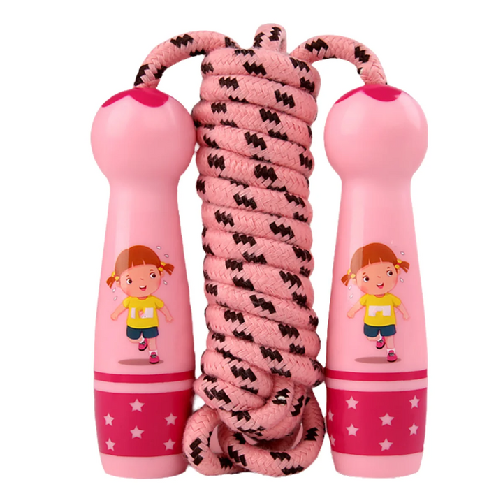 Premium Children's Adjustable Skipping Rope – Soft Cotton Rope with Natural Wooden Handles, Anti-Slip, Cartoon Design, 2.8m Length for Fitness and Fun Outdoors