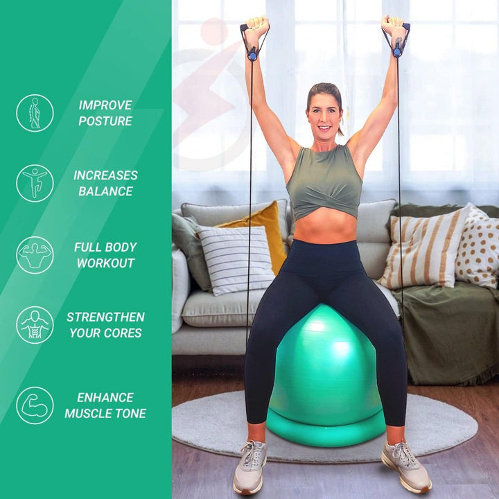 Premium Half Balance Ball – Yoga Balance Trainer for Core Stability & Full Body Workout – Includes Resistance Bands – Home or