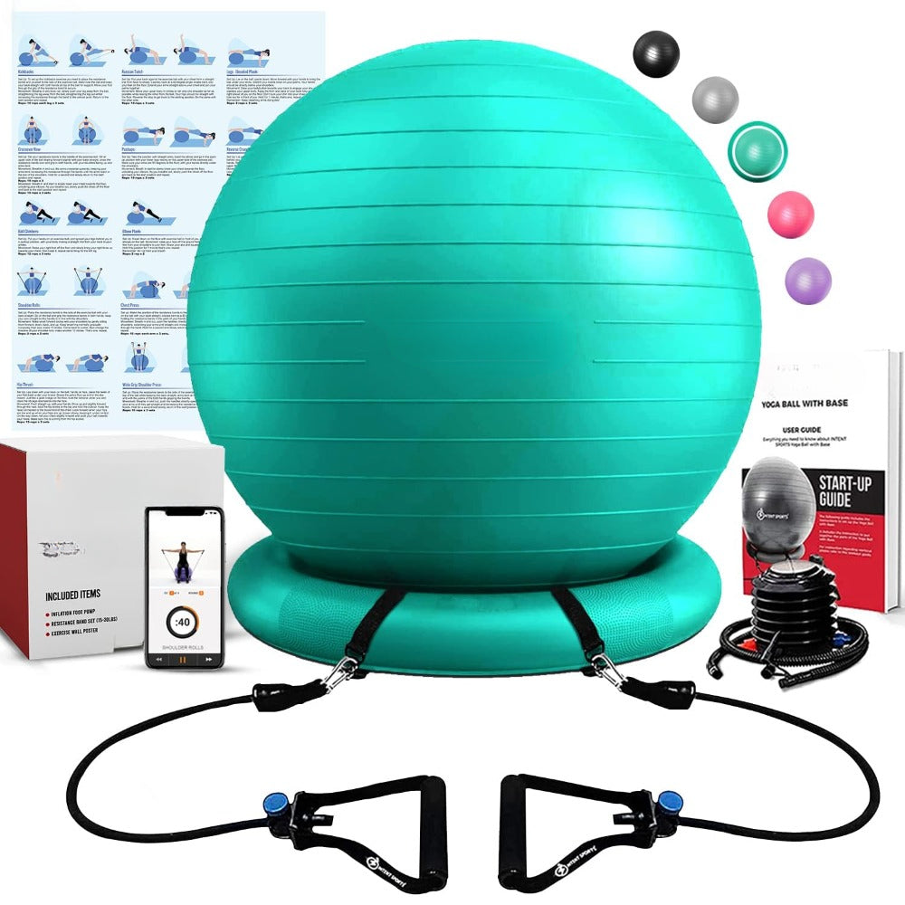 Premium Half Balance Ball – Yoga Balance Trainer for Core Stability & Full Body Workout – Includes Resistance Bands – Home or