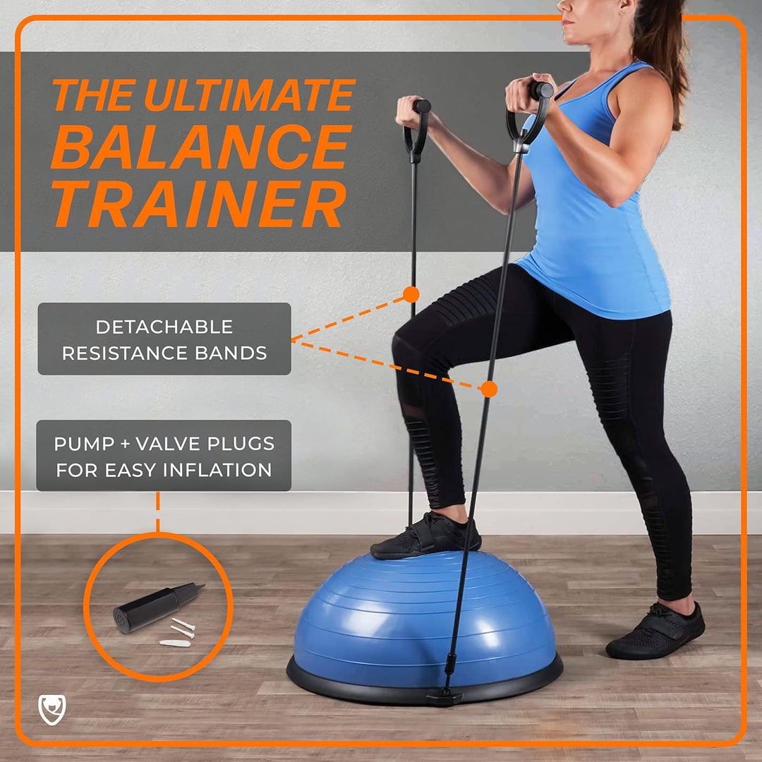 Premium Half Balance Ball – Yoga Balance Trainer for Core Stability & Full Body Workout – Includes Resistance Bands – Home or
