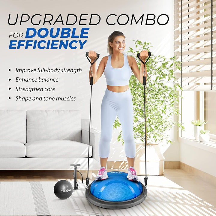 Premium Half Balance Ball – Yoga Balance Trainer for Core Stability & Full Body Workout – Includes Resistance Bands – Home or