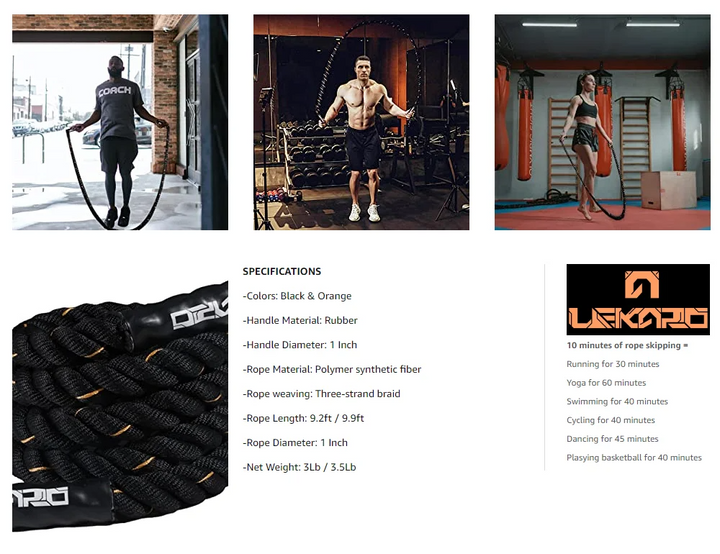 Premium Weighted Jump Rope – 9ft/9.8ft Heavy Skipping Battle Rope for Power & Strength Training – Durable Polyester, Comfort Handles – Full Body & Core Workout for Agility & Endurance