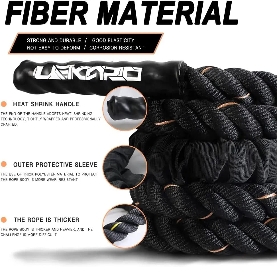 Premium Weighted Jump Rope – 9ft/9.8ft Heavy Skipping Battle Rope for Power & Strength Training – Durable Polyester, Comfort Handles – Full Body & Core Workout for Agility & Endurance
