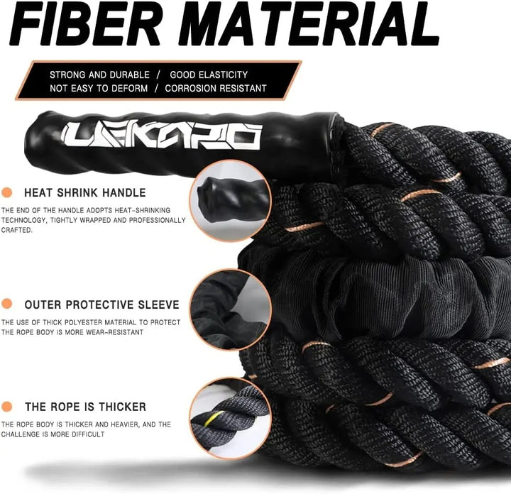 Premium Weighted Jump Rope – 9ft/9.8ft Heavy Skipping Battle Rope for Power & Strength Training – Durable Polyester, Comfort Handles – Full Body & Core Workout for Agility & Endurance