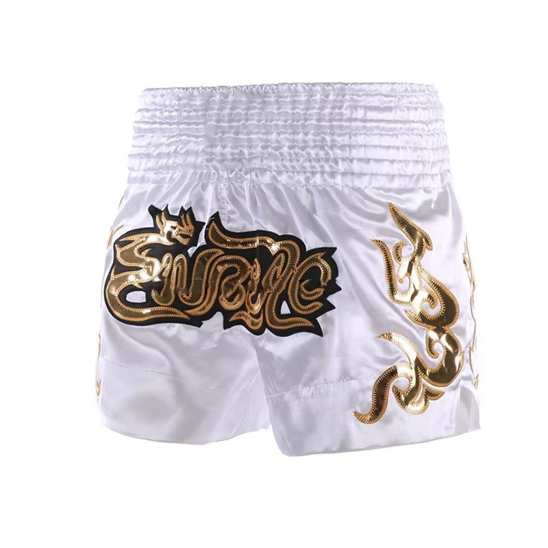Premium Muay Thai Shorts 2024 – Unisex Boxing & Kickboxing Training Pants with Embroidery, Wide-Leg Design for Men, Women, Kids – Breathable Satin Polyester, Ideal for MMA, Sanda Martial Arts, Gym Workout Gear - StrengthXPhysiotherapy
