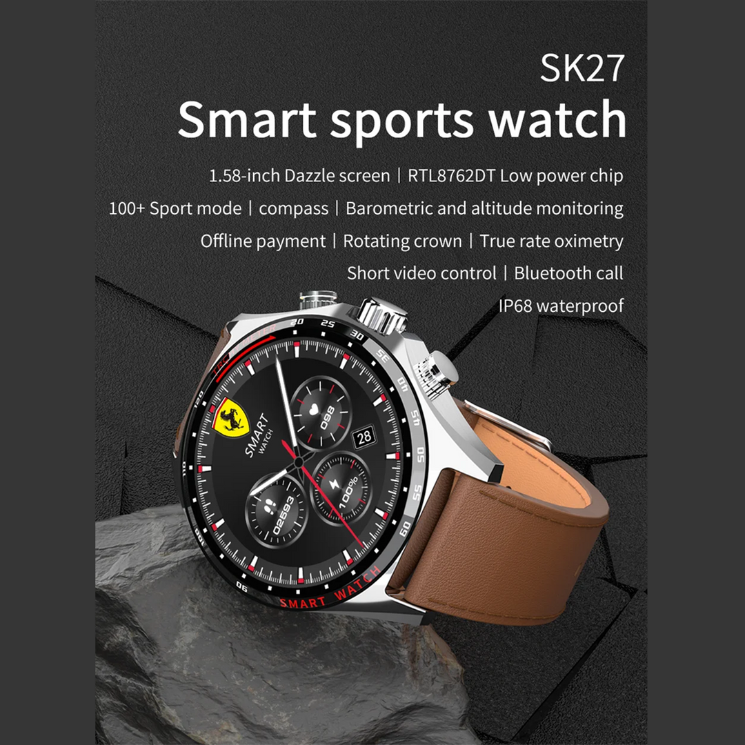 Premium Outdoor Sports GPS Smart Watch for Men – Bluetooth Call, HD AMOLED Screen, Health Monitoring, Compass, IP68 Waterproof, Multi-Sport Mode, Sleep & Blood Oxygen Monitoring, Music Control - StrengthXPhysiotherapy