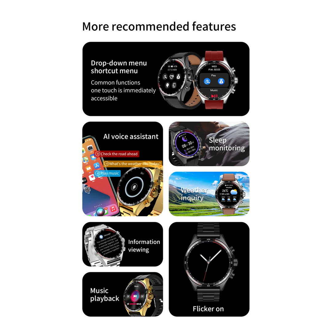 Premium Outdoor Sports GPS Smart Watch for Men – Bluetooth Call, HD AMOLED Screen, Health Monitoring, Compass, IP68 Waterproof, Multi-Sport Mode, Sleep & Blood Oxygen Monitoring, Music Control - StrengthXPhysiotherapy