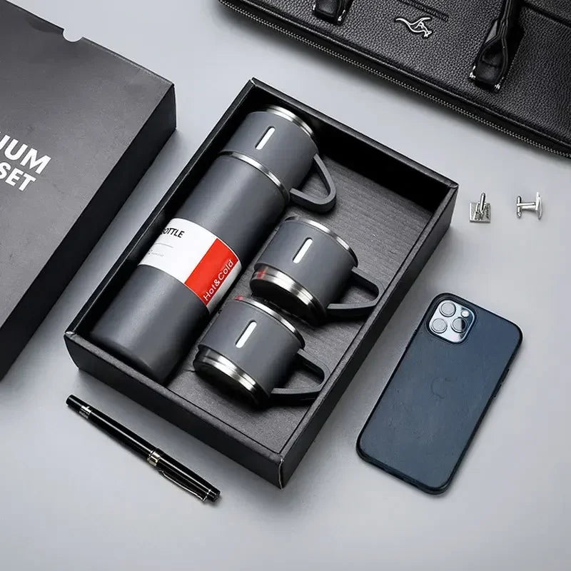 Luxury Stainless Steel Vacuum Flask 500ml - Shimmering Business Style Thermos Bottle, Insulated Hot & Cold Coffee Mug with 