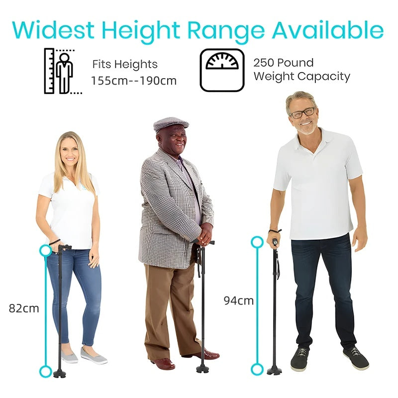 Premium Collapsible Telescopic Elder Cane – LED Walking Stick, Adjustable Folding Crutch for Seniors, Shock Absorber System, 