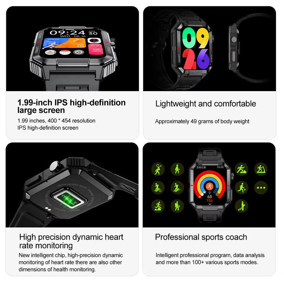 Luxury NFC GPS Smartwatch – 1.99" AMOLED Screen with Bluetooth Calling, 120+ Sports Modes, Weather Data, and Waterproof 