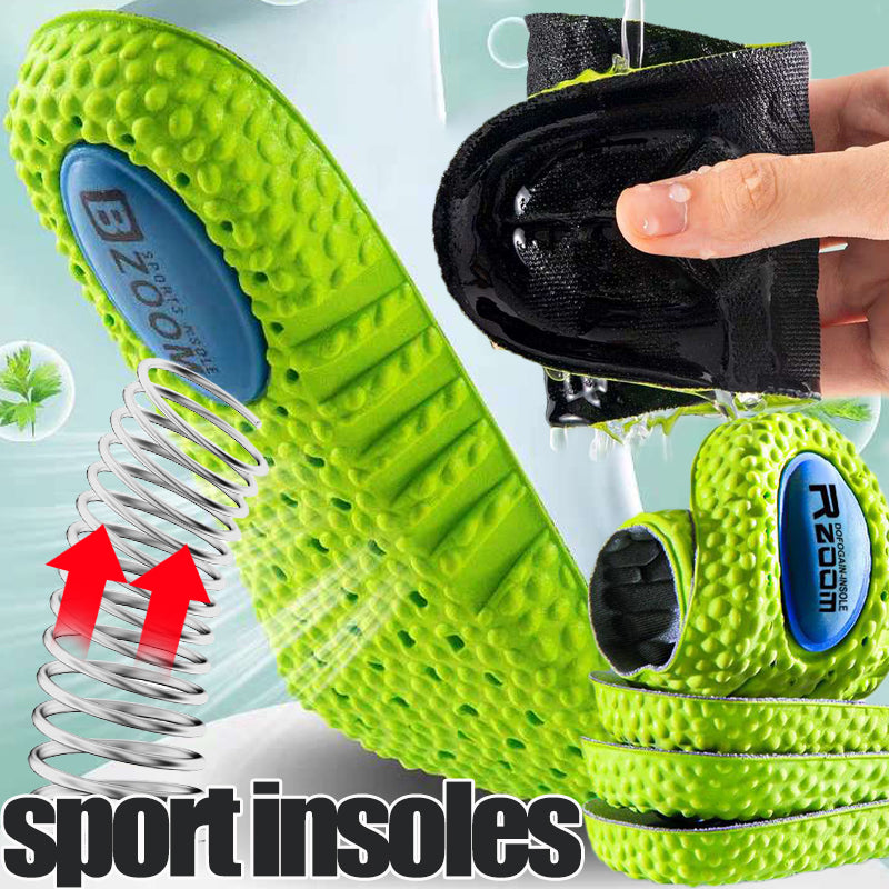 Premium Sports Insoles - Green PU Memory Foam with Breathable Shock Absorption, Arch Support for Plantar Fasciitis, Heel Pain