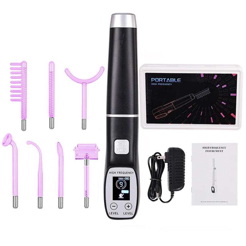 Premium High Frequency Facial Machine, Screen Display Electro Therapy Wand with Glass Tube, Anti-Acne & Wrinkle Removal, Skin
