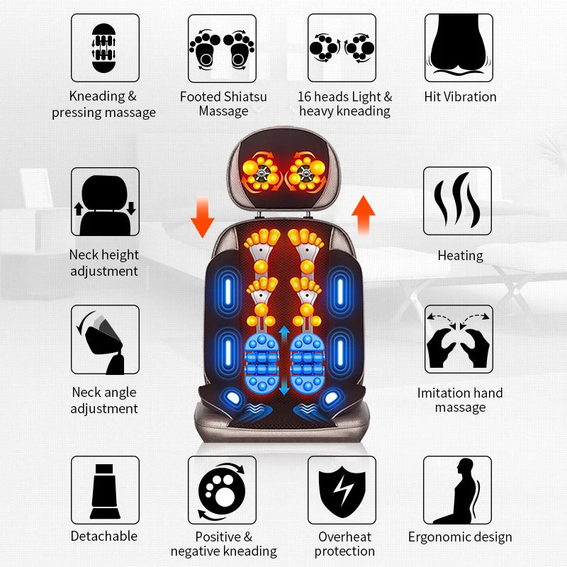 Premium Vibrating Electric Massage Chair Cushion – Heated Neck and Back Muscle Stimulator with Remote Control, Fatigue Relief