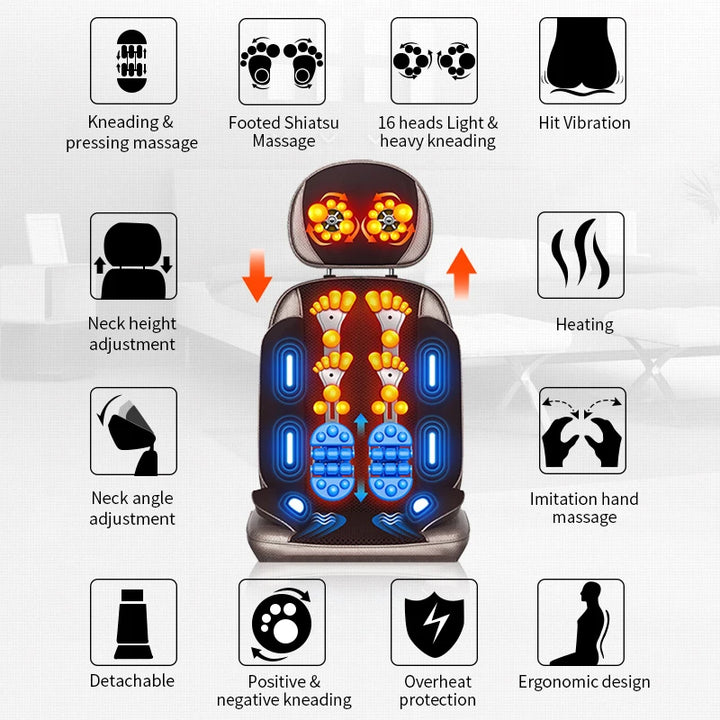 Premium Vibrating Electric Massage Chair Cushion – Heated Neck and Back Muscle Stimulator with Remote Control, Fatigue Relief