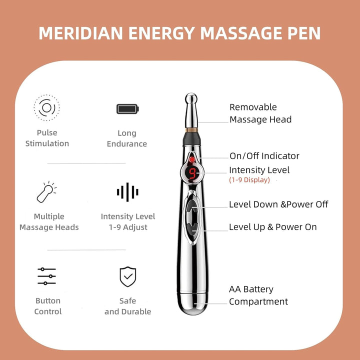 Premium Electronic Acupuncture Pen for Body Massage - EMS Microcurrent Acupressure Meridian Pen with 9 Adjustable Intensity 