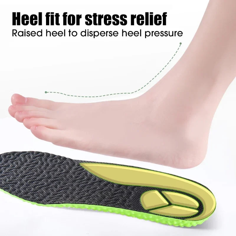 Premium Sports Insoles - Green PU Memory Foam with Breathable Shock Absorption, Arch Support for Plantar Fasciitis, Heel Pain