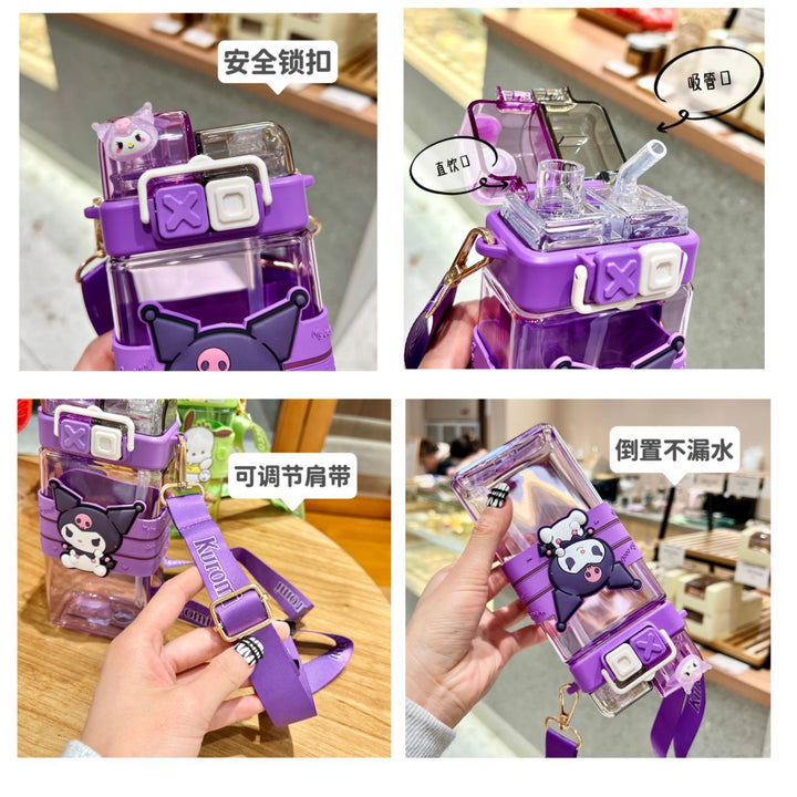 Premium Sanrio Cartoon Water Bottle – 520ML Double Drink Cup – Large Capacity Plastic Bottle for Students – Featuring Melody