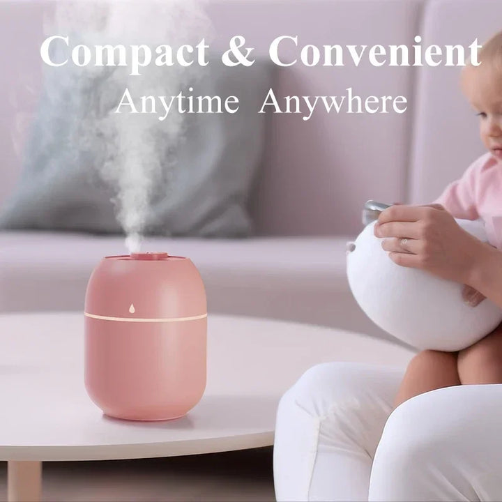 High Quality Portable Mini Ultrasonic Humidifier – USB Essential Oil Diffuser, Indoor Quiet Mist Maker, 220ml Water Tank,