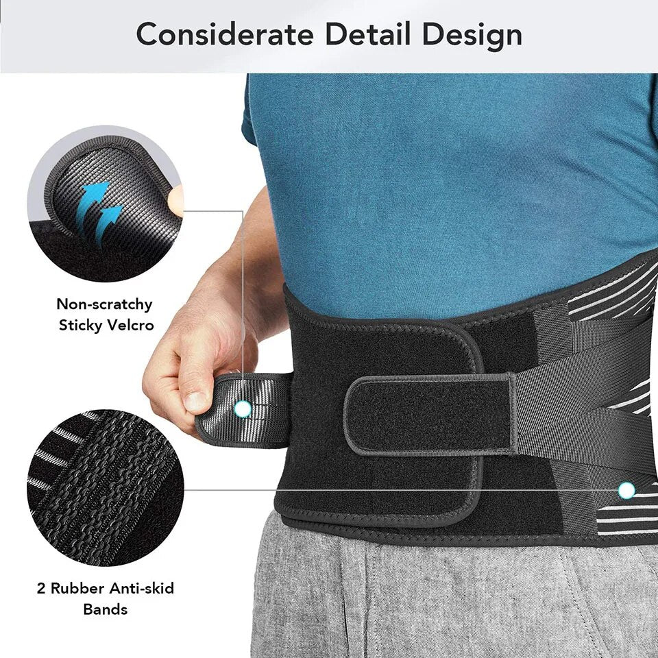 High Quality Lower Back Brace with 6 Stays – Orthopedic Lumbar Support Belt for Gym, Pain Relief, Anti-Skid Breathable Waist 