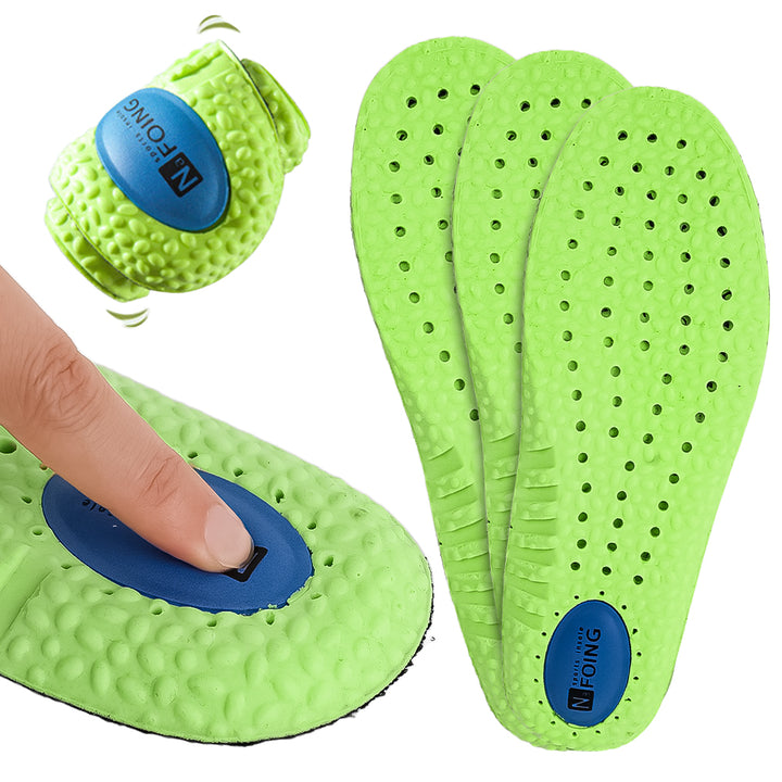 Premium Sports Insoles - Green PU Memory Foam with Breathable Shock Absorption, Arch Support for Plantar Fasciitis, Heel Pain
