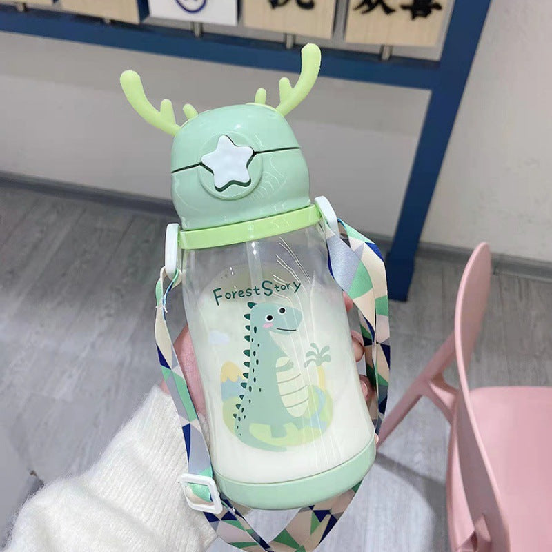 Premium Kids Antler Straw Water Bottle – Large Capacity, High-Quality Plastic, Leak-Proof Design, Cute Deer-Inspired Look, 